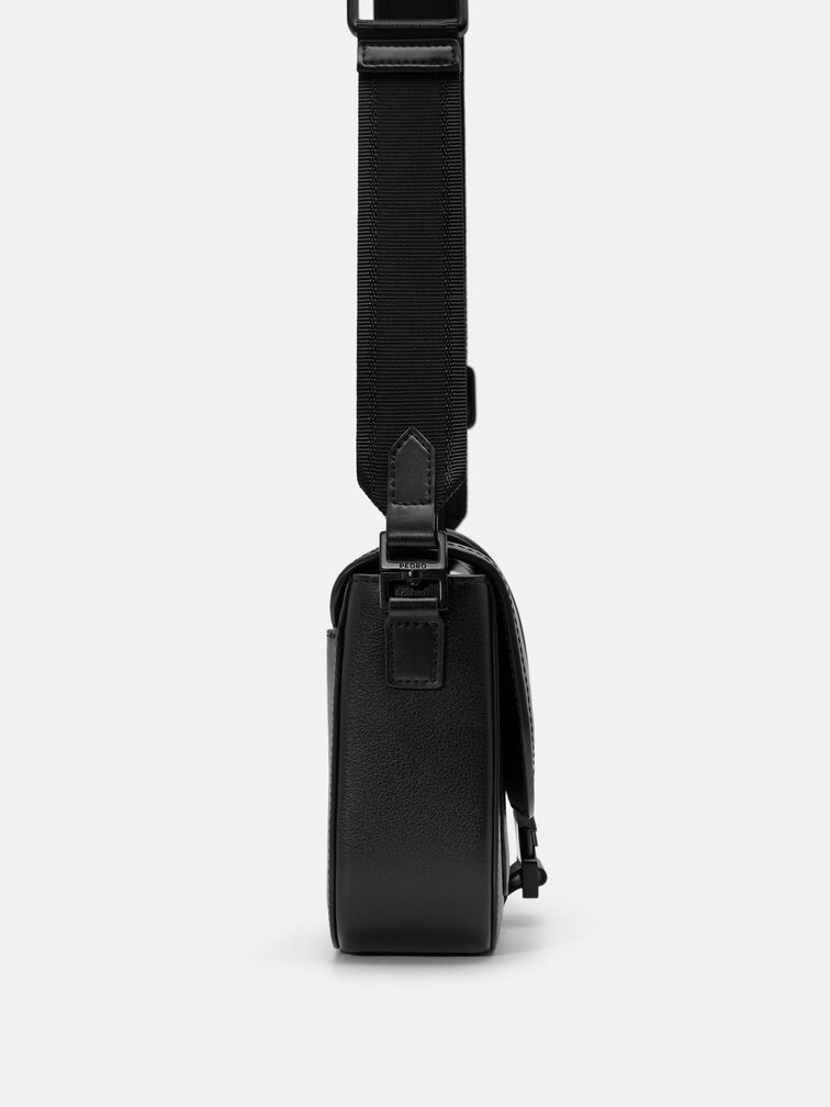 Tex Leather Crossbody Bag, Black Tumble