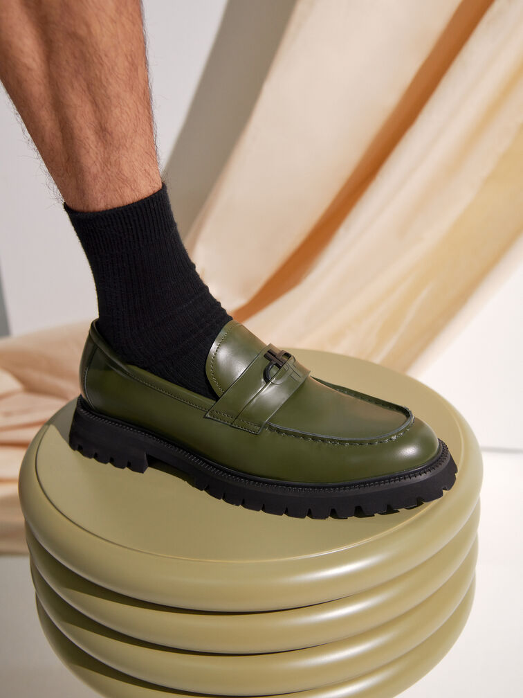 Leather Loafers, Military Green