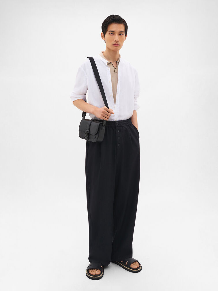 Tex Leather Crossbody Bag, Black Tumble