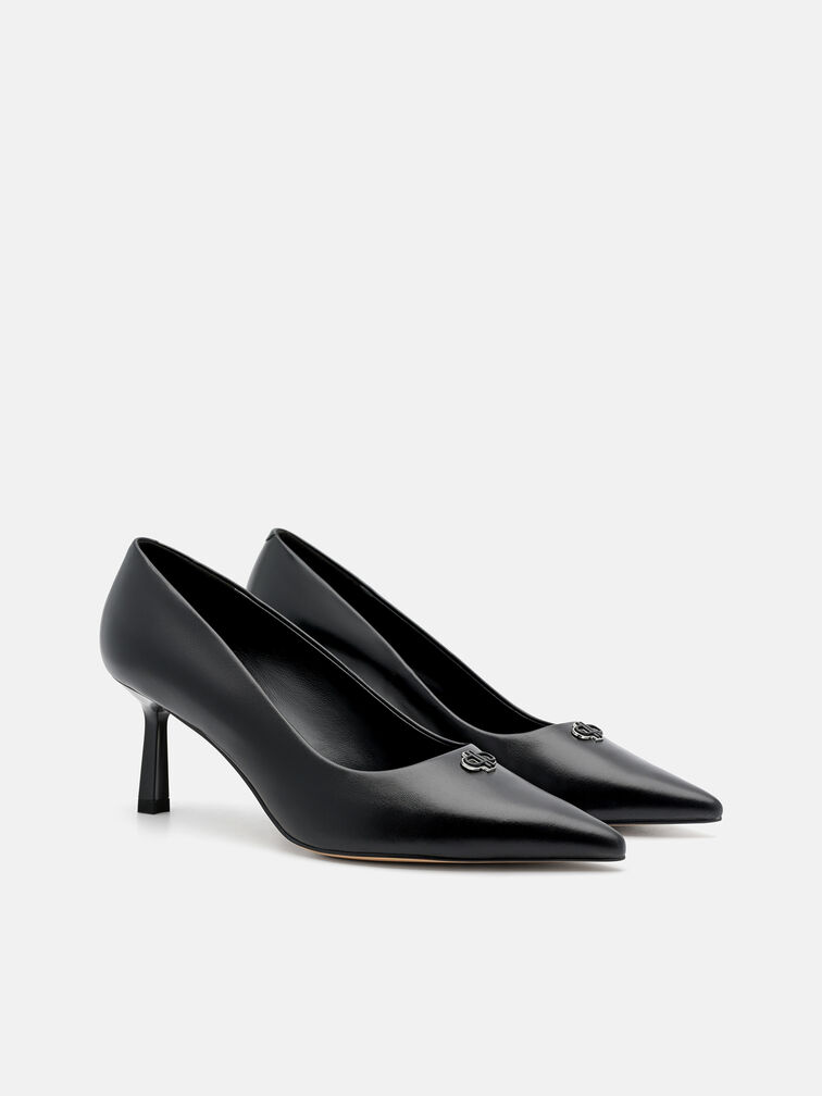 Leather Heel Pumps, Black
