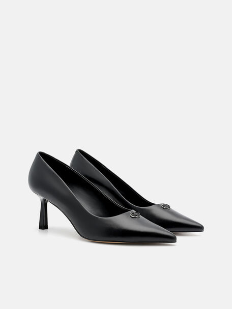 Leather Heel Pumps, Black