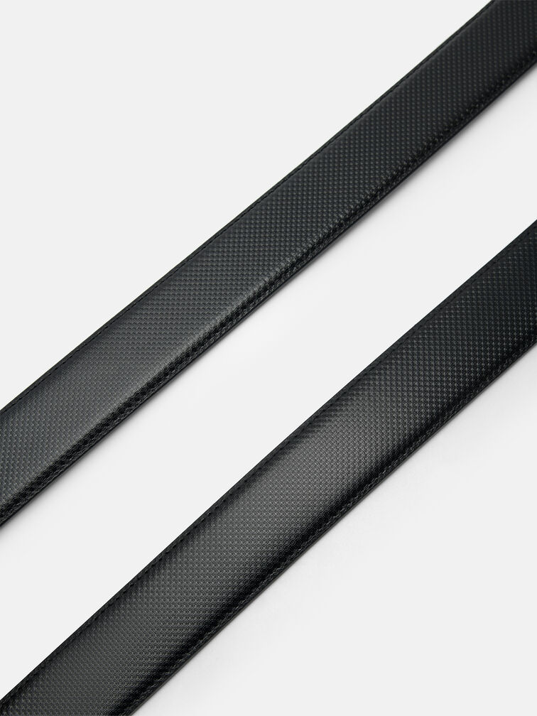 Embossed Leather Automatic Belt, Black