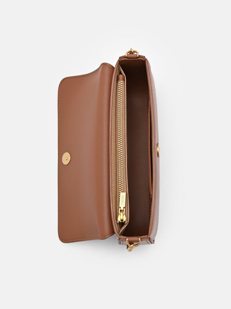 Chainlink Leather Sling Pouch, Cognac