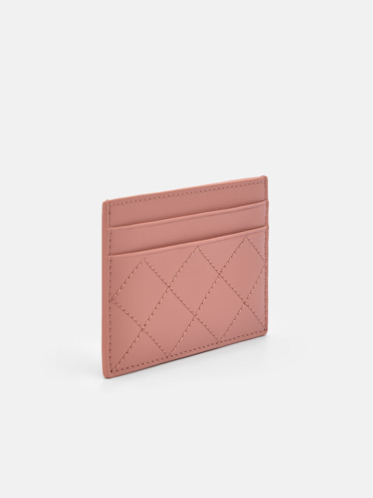 Leather Embroidered Cardholder, Blush