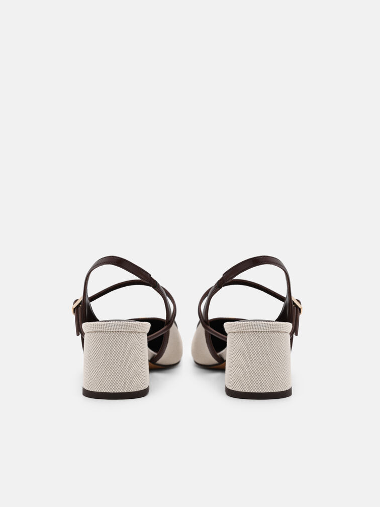 Slingback Heel Pumps, Beige Canvas
