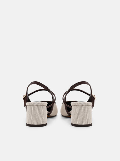 Slingback Heel Pumps, Beige Canvas