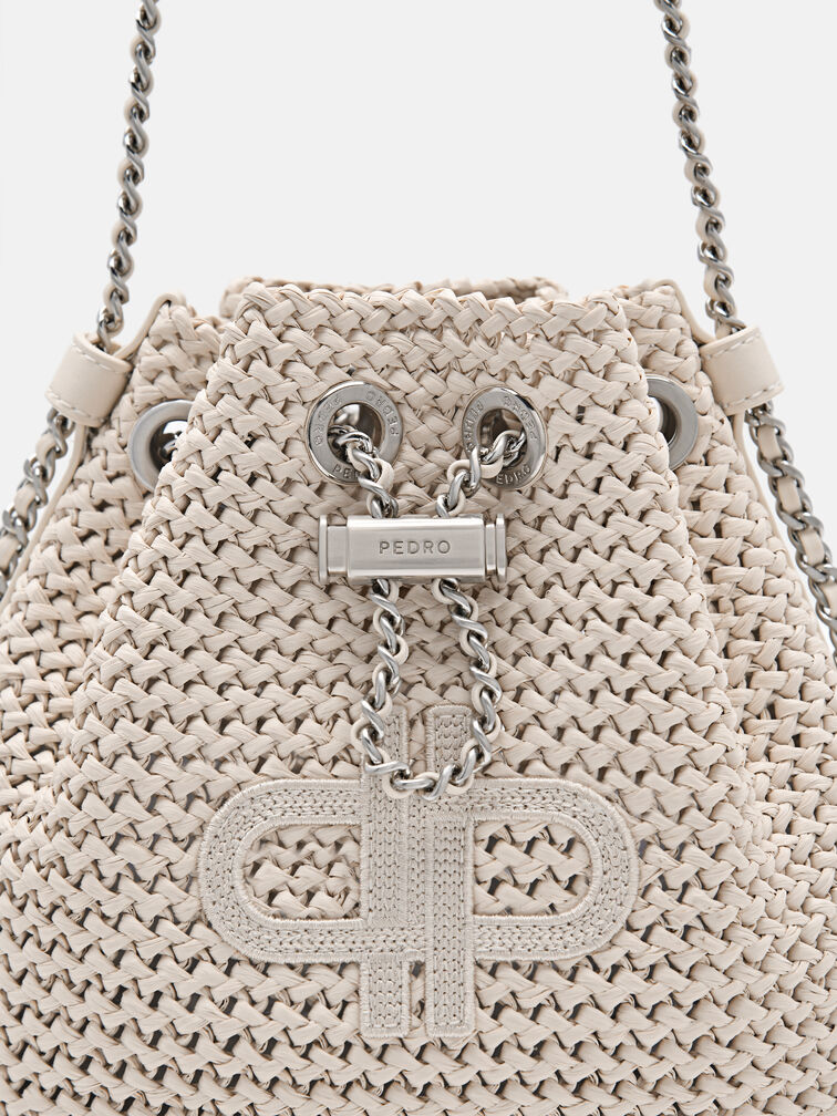Raffia Mini Bucket Bag, Chalk