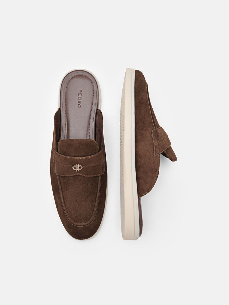 Suede Mules, Dark Brown