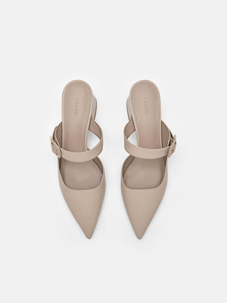 Bridget Leather Heel Mules, Taupe