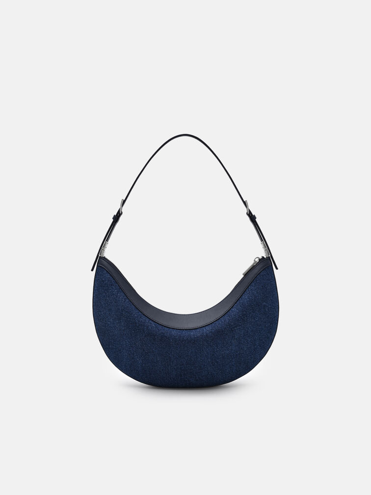 Jatte Denim Crescent Shoulder Bag, Blue Denim