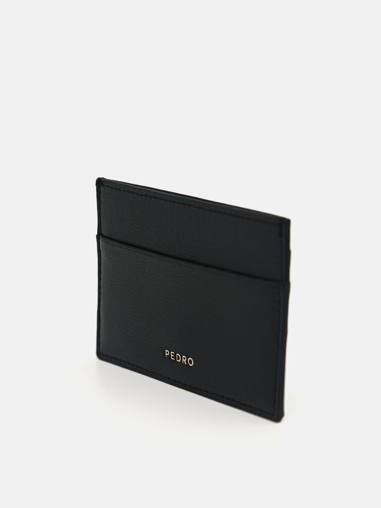 Cris-Cross Pattern Leather Cardholder, Black