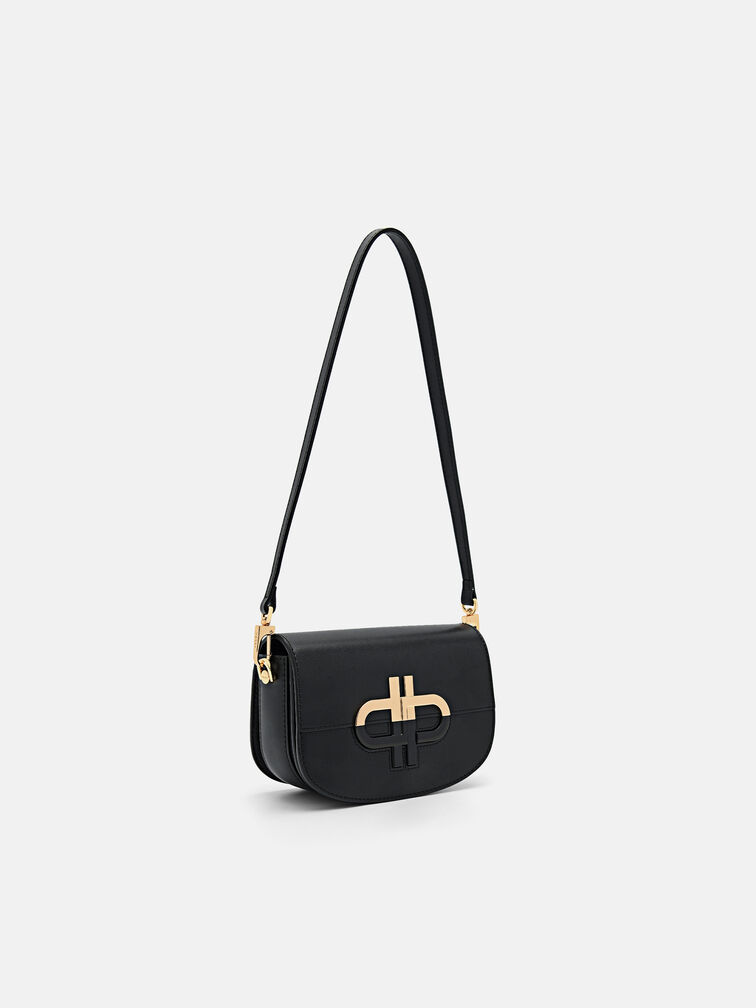 Leather Shoulder Bag, Black
