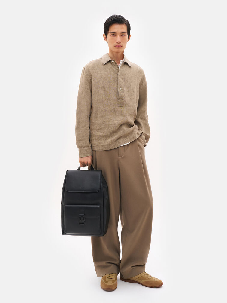 Tex Leather Backpack, Black Tumble