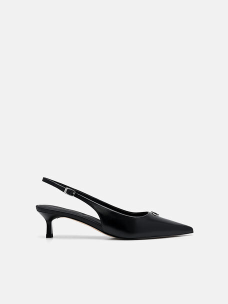 Leather Slingback Heel Pumps, Black