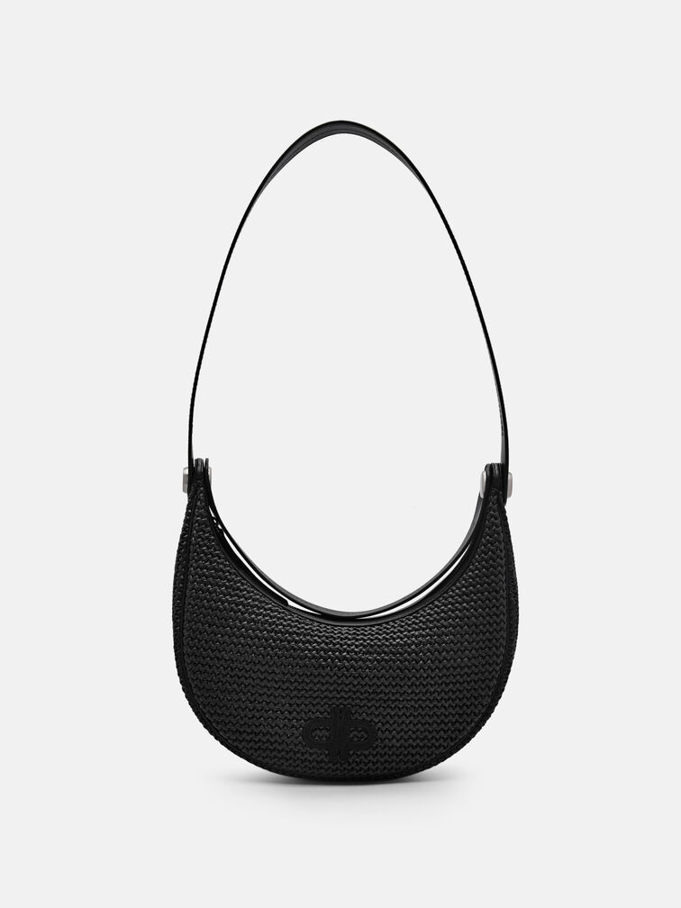 Raffia Shoulder Bag, Black