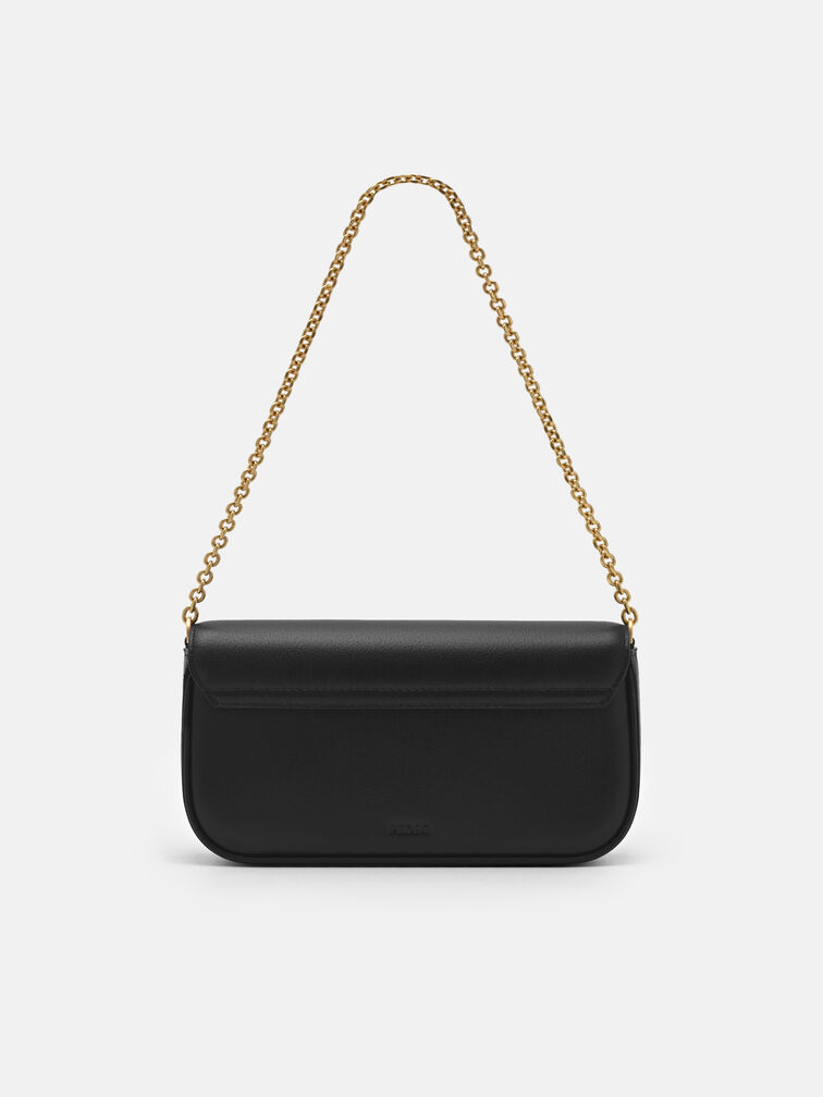 Chainlink Leather Sling Pouch, Black