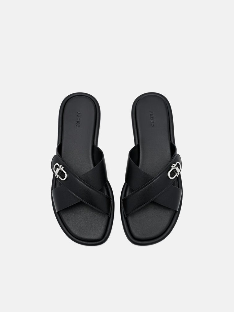 Sienna Leather Cross Sandals, Black