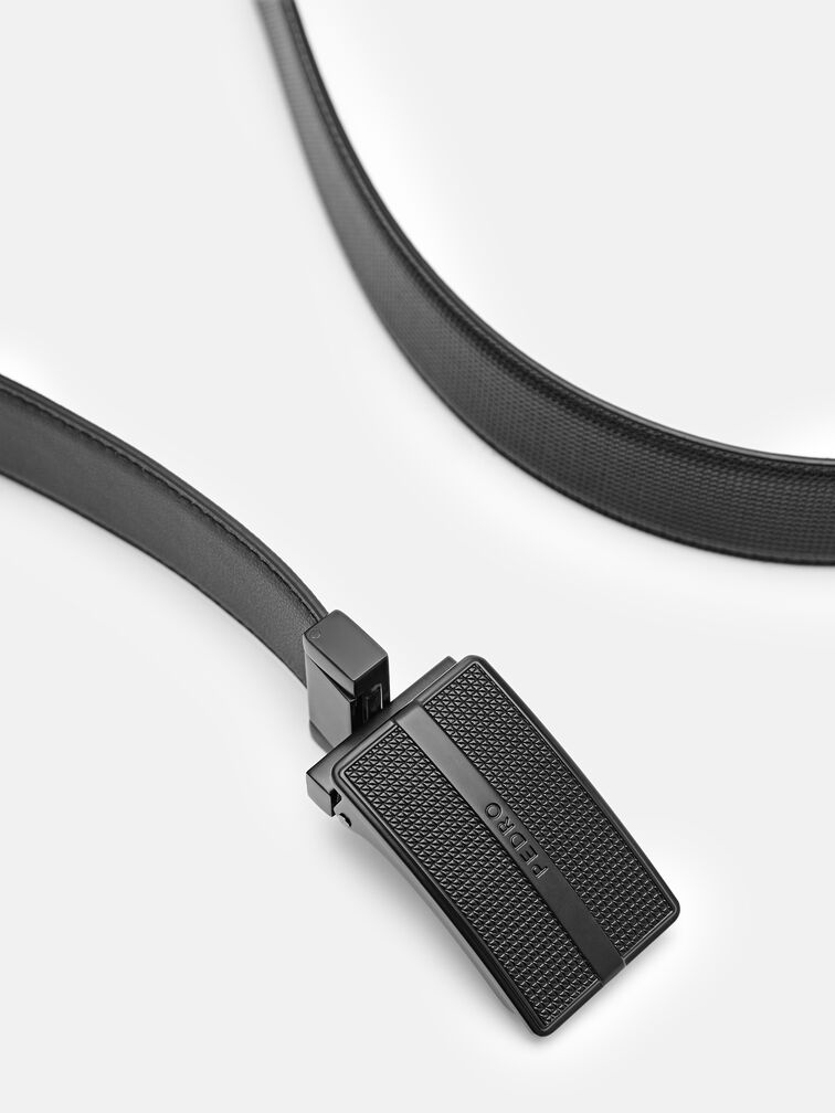 Reversible Leather Tang Belt, Black