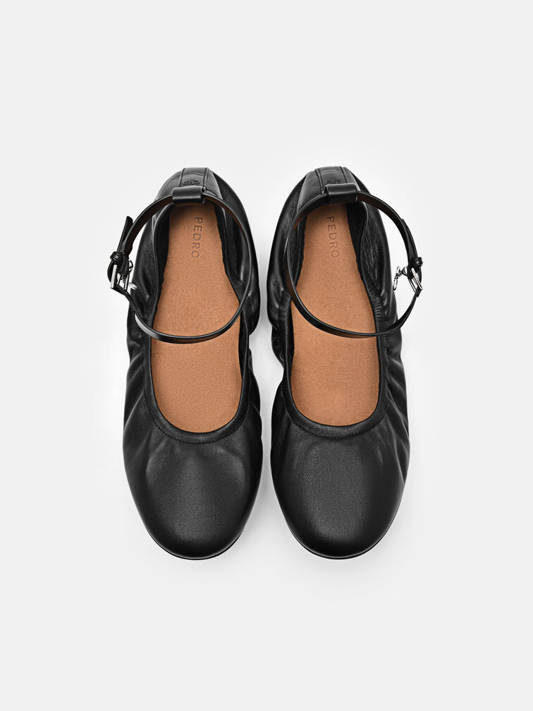 Eclipse Leather Ballerina Flats, Black