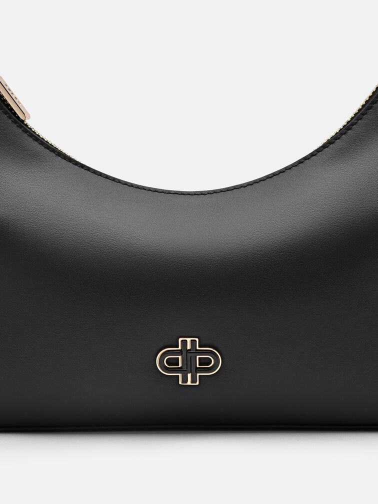 Leather Hobo Bag, Black