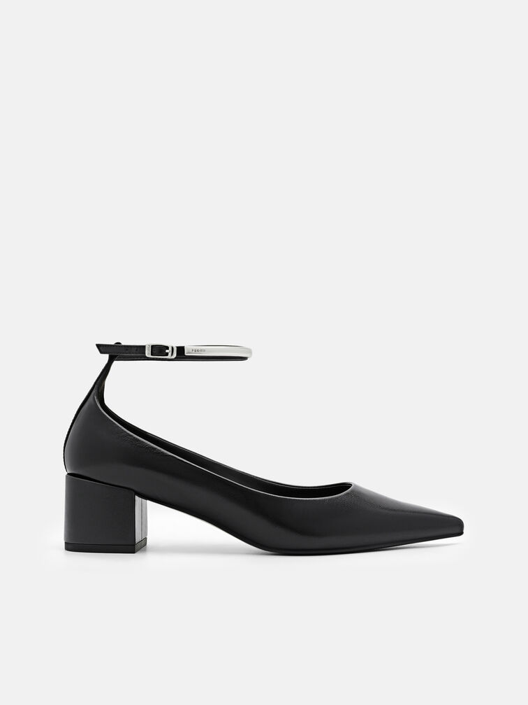 Lia Leather Heel Pumps, Black