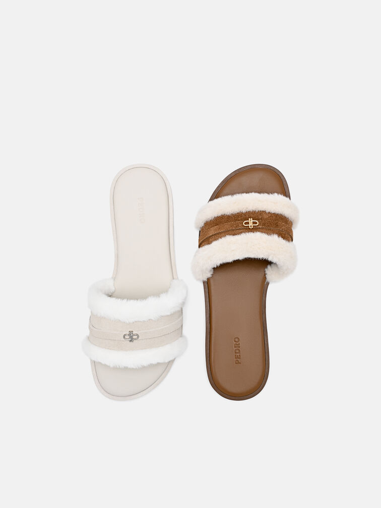 Suede Slide Sandals, Cognac