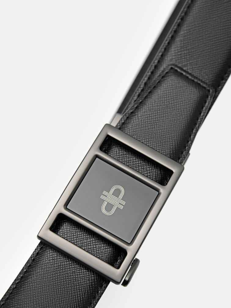 Embossed Leather Automatic Belt, Black