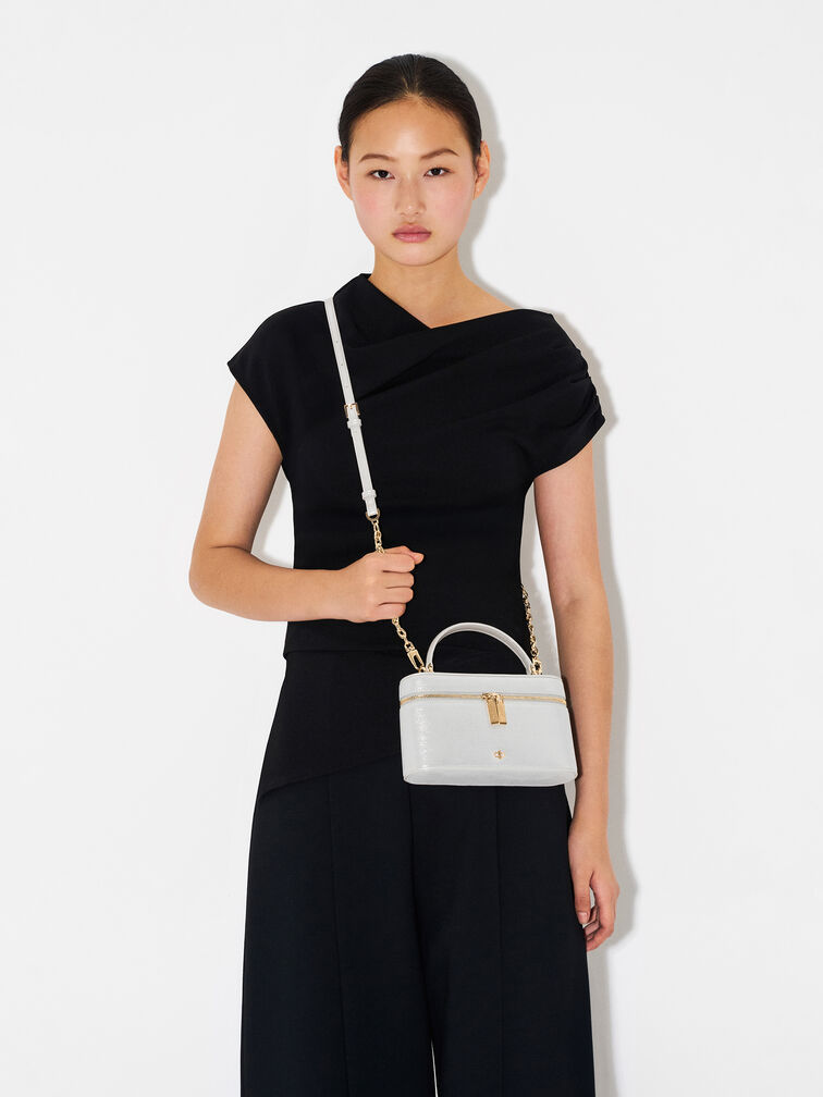 Ari Leather Shoulder Bag, Silver