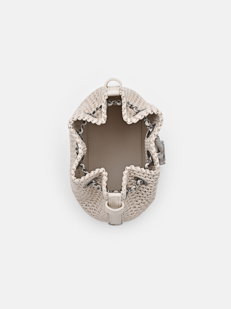 Raffia Mini Bucket Bag, Chalk