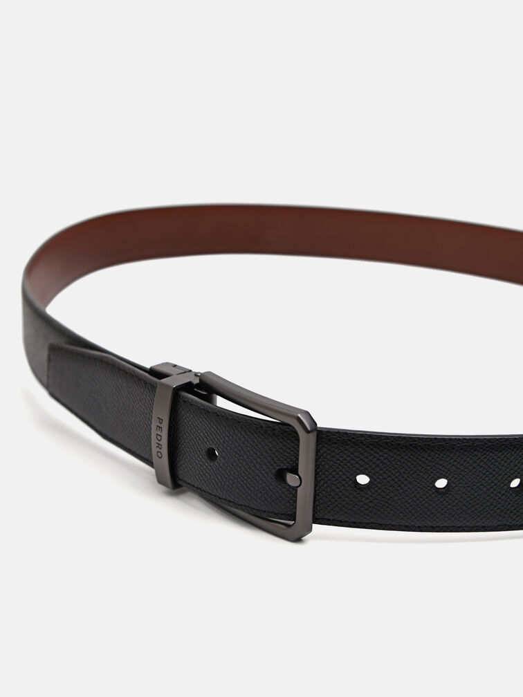 Leather Reversible Pin Belt, Black