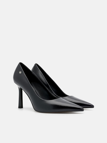 Leather Heel Pumps, Black