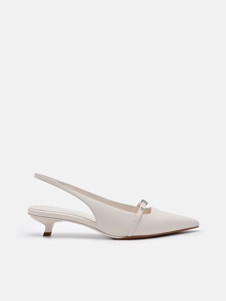 Maggie Leather Slingback Heel Pumps, Chalk