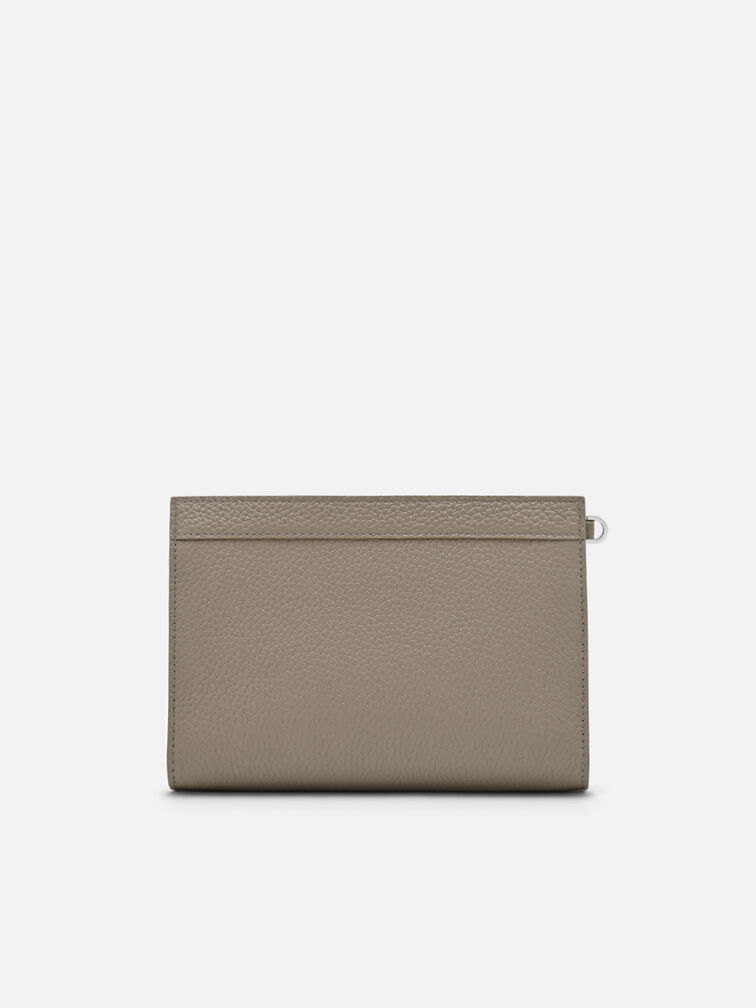 Leather Zipped Pouch, Taupe