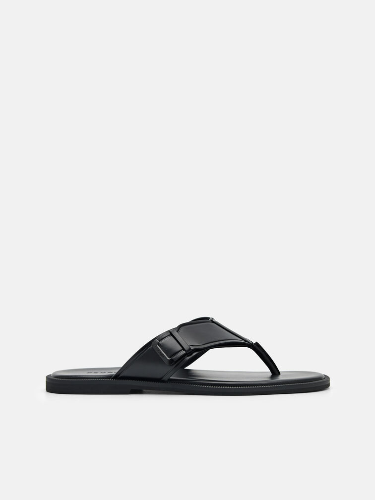 Buckle Thong Sandals, Black