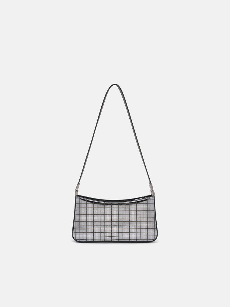 Jatte Metallic Leather Pouch, Silver
