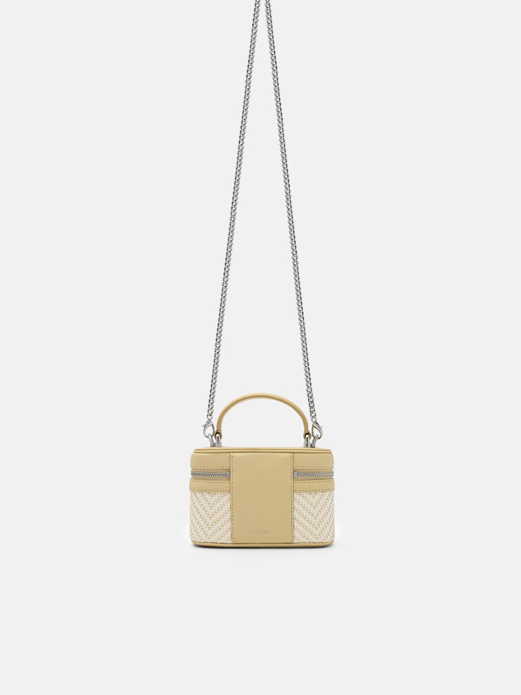 Ari Leather Woven Vanity Case, Yellow