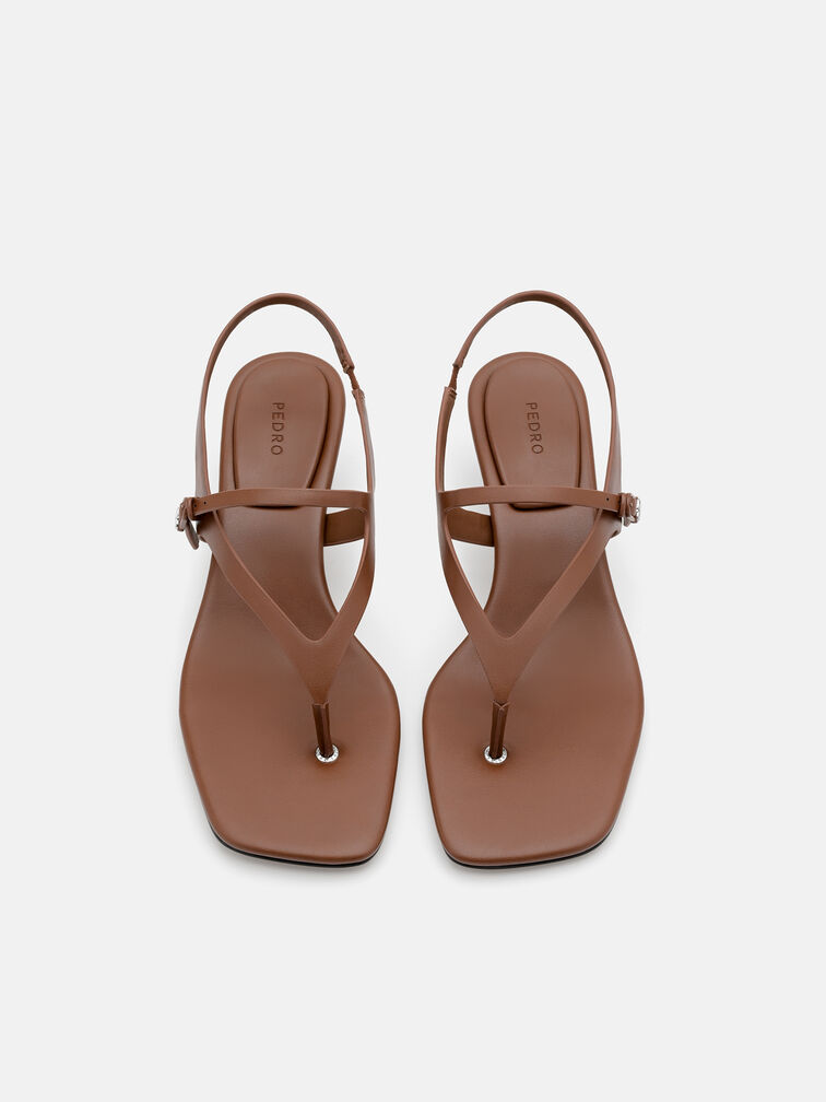 Eny Leather Heel Sandals, Cognac