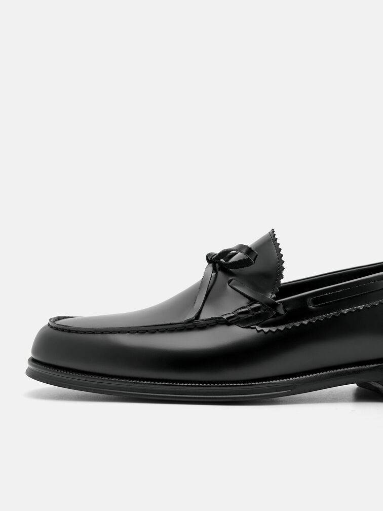 Leather Bow Loafers, Black