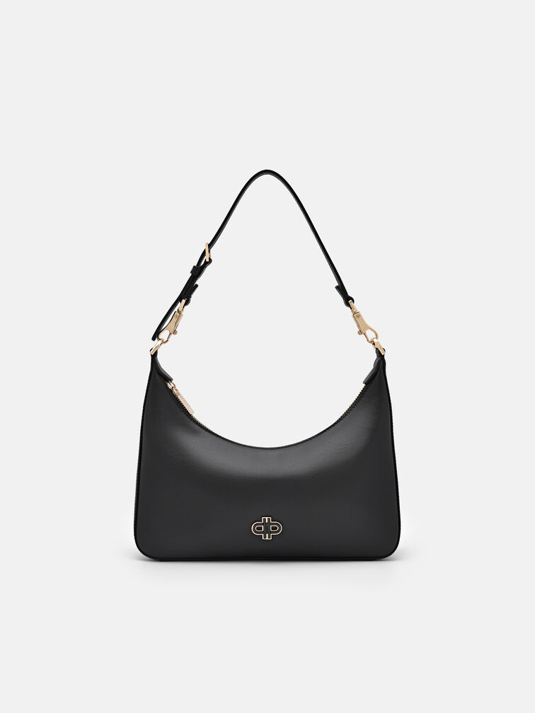 Leather Hobo Bag, Black