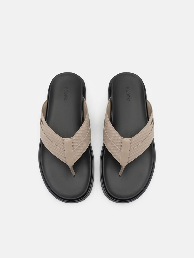 Woven Thong Sandals, Light Taupe Embossed