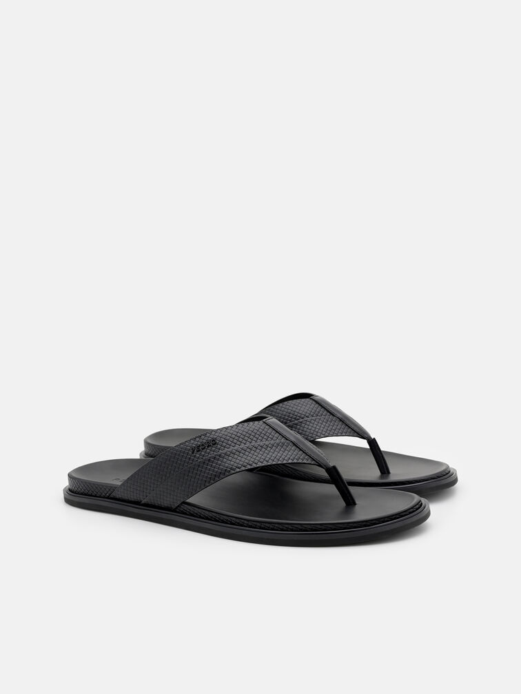 Woven Thong Sandals, Black Embossed