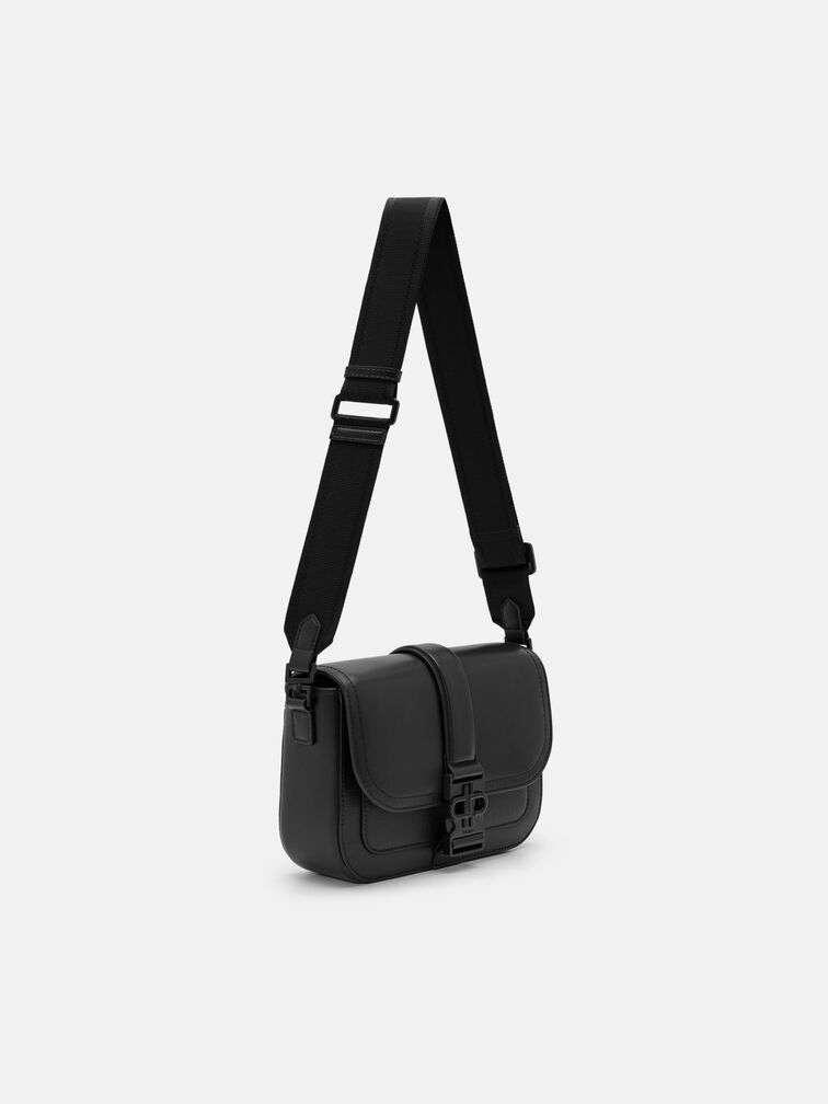 Tex Leather Crossbody Bag, Black Tumble