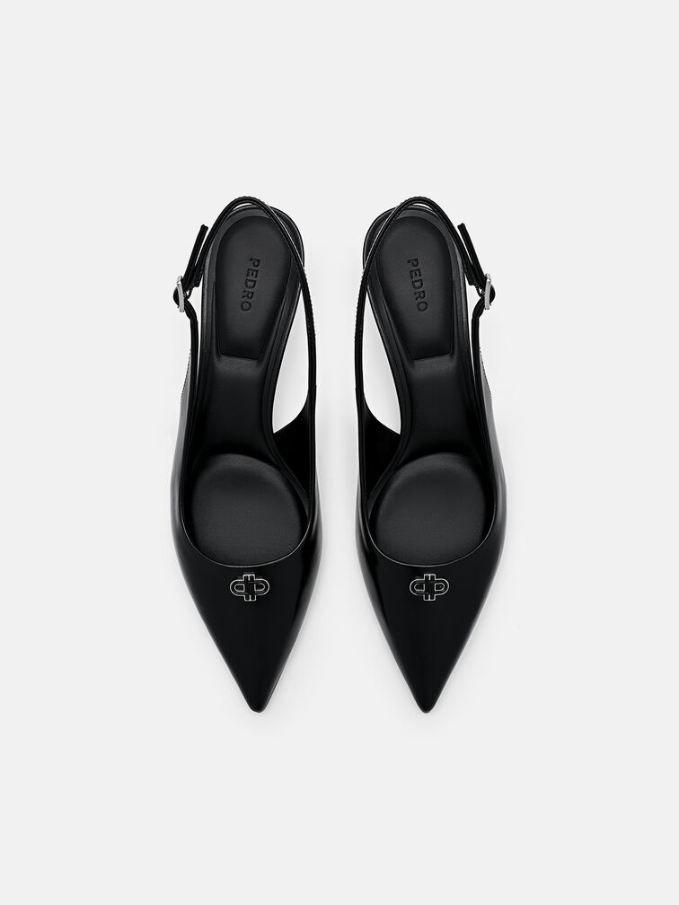 Leather Slingback Heel Pumps, Black
