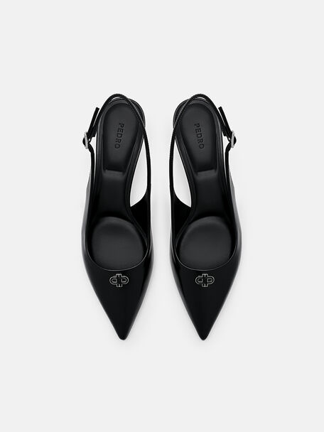 Leather Slingback Heel Pumps, Black