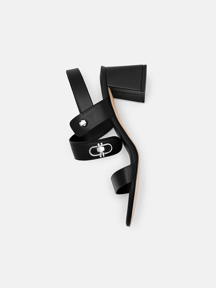 Sienna Leather Heel Sandals, Black