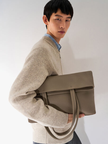 Asher Leather Tote Bag, Dark Taupe