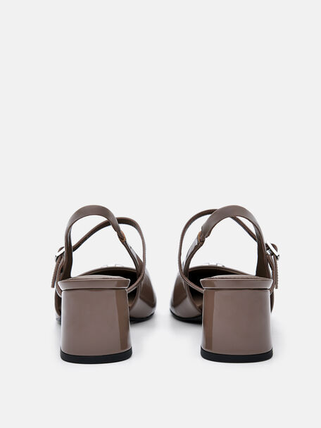 PEDRO Studio Patent Leather Slingback Pumps, Taupe