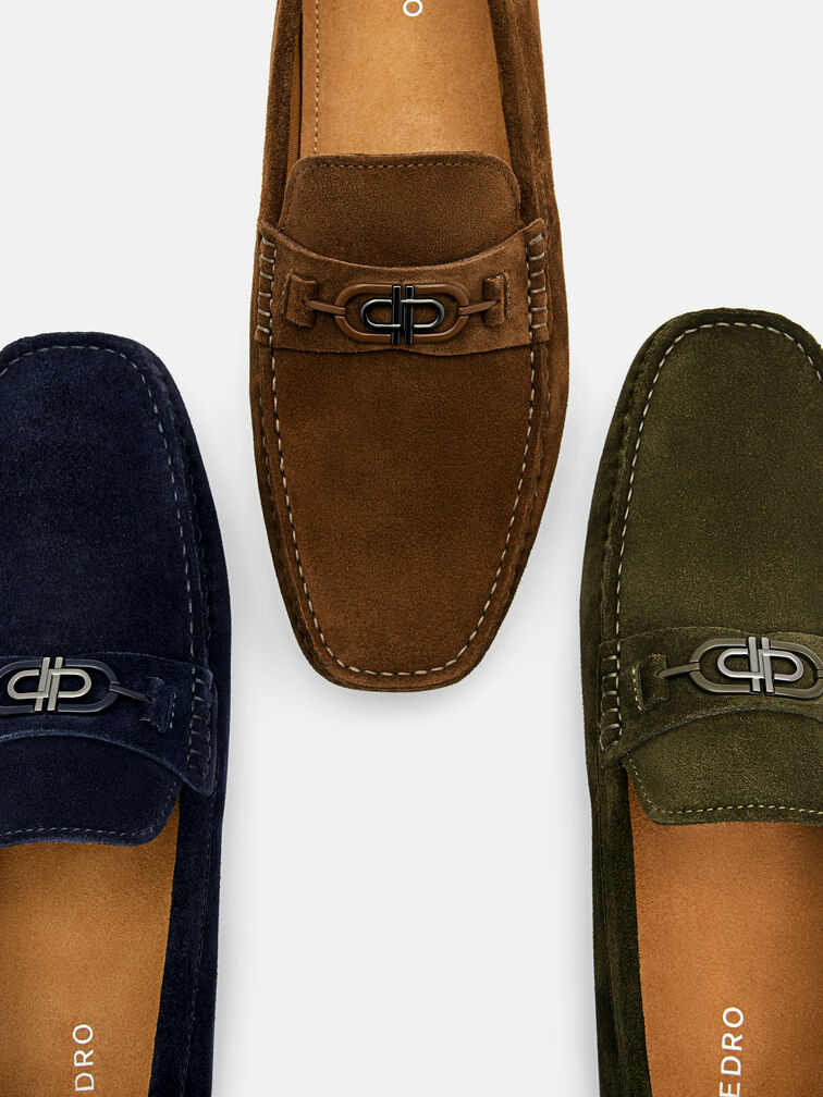 Suede Horsebit Driving Shoes, Military Green