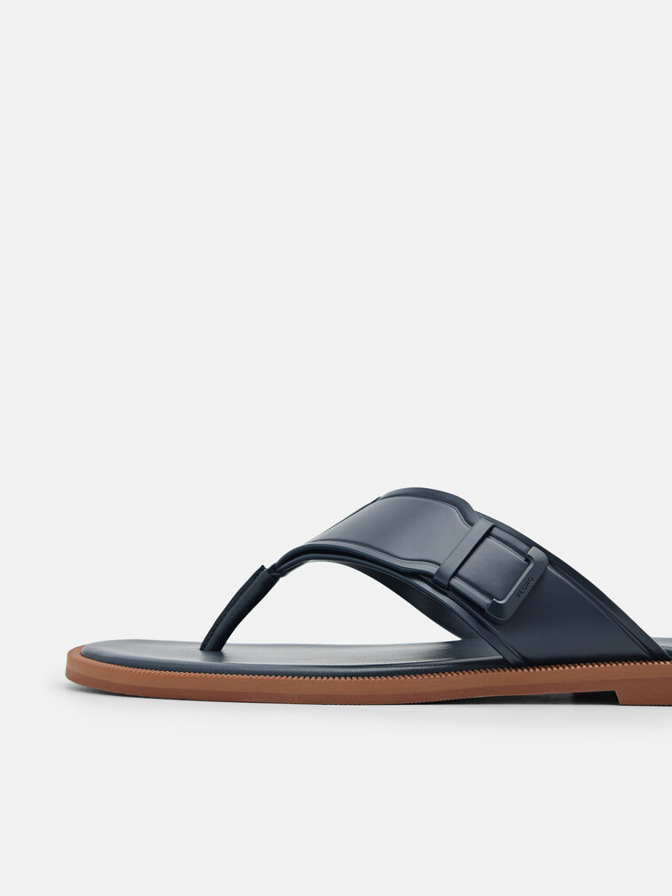 Buckle Thong Sandals, Navy