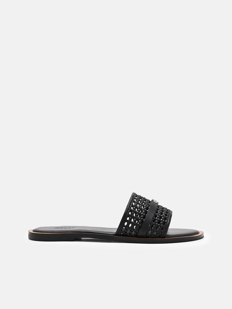 Sadie Woven Slide Sandals, Black Weave